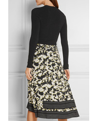 Proenza Schouler Stretch Jersey And Printed Silk Georgette Midi Dress Black