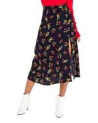 ASTR the Label Cherry Pattern Button Side Slit Midi Skirt