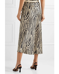 Anine Bing Dolly Zebra Print Silk Satin Midi Skirt