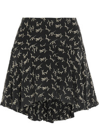 Black Print Silk Mini Skirt