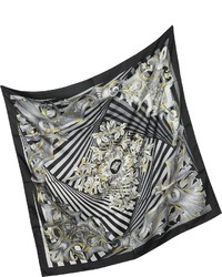 Versace Black And Grey Optical Print Silk Square Scarf