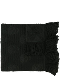 Alexander McQueen Black Skull Print Wool Scarf
