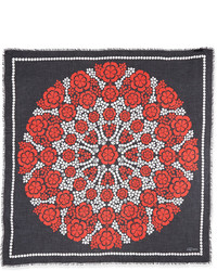 Alexander McQueen Floral Print Silk Scarf Redblack