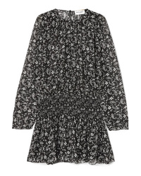 Saint Laurent Shirred Printed Silk Tte Mini Dress