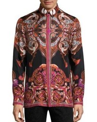 Versace Collection Bold Ethnic Graphic Silk Shirt