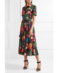 Valentino Printed Silk Crepe De Chine Shirt Dress Black