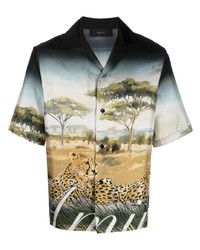 Amiri Cheetah Print Silk Bowling Shirt