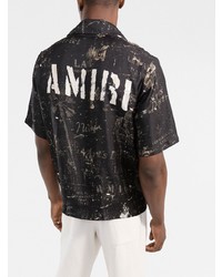 Amiri Logo Print Short Sleeve Silk Shirt