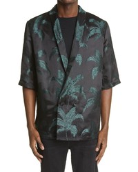 Saint Laurent Palm Jacquard Satin Short Sleeve Double Breasted Shirt