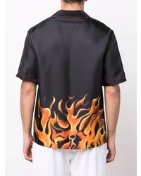 Roberto Cavalli Tiger Flame Print Silk Shirt