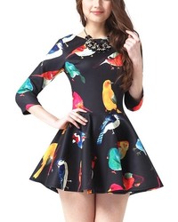 ChicNova Bird Print Half Sleeves Skater Dress