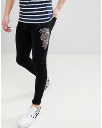 Brooklyn Supply Co. Brooklyn Supply Co Muscle Fit Jeans With Snake Embroidery Black