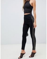 ASOS DESIGN High Waisted Pull On Jeggings In Clean Black With Stud Side Detail