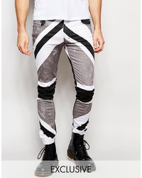 Religion Jeans With Monochrome Union Jack Print In Super Skinny Fit