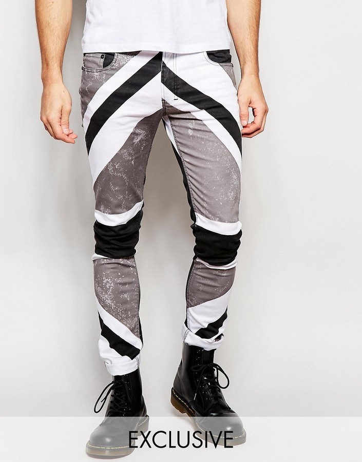 Religion Jeans With Monochrome Union Jack Print In Super Skinny Fit ...