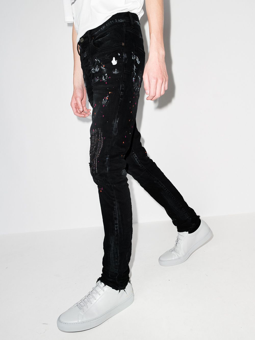 purple brand Paint Splatter Skinny Jeans, $165 | farfetch.com | Lookastic