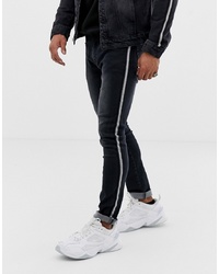 Liquor N Poker Skinny Jeans With Metalic Sport Stripe In Black
