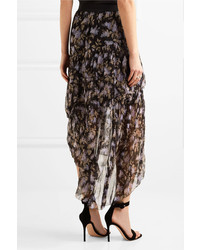 Zimmermann Asymmetric Tiered Printed Crinkled Silk Chiffon Skirt Black