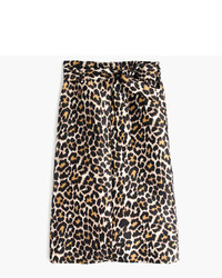 J.Crew Petite Tie Waist Skirt In Leopard Print