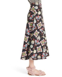 Valentino Pop Floral Print Crepe Midi Skirt