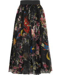 Dolce & Gabbana Printed Silk Chiffon Midi Skirt Black
