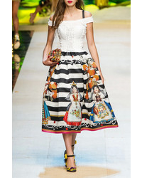 Dolce & Gabbana Printed Silk Faille Midi Skirt Black