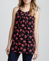Milly Lips Print Pleated Tank