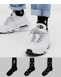 ASOS DESIGN Ankle Socks With Lightning Design In Glitter 3 Pack