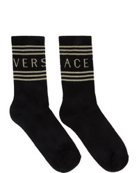 Versace Black And Gold Logo Socks