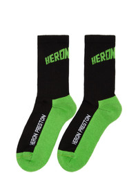 Heron Preston Black And Green Logo Socks