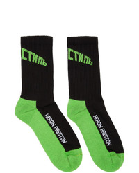 Heron Preston Black And Green Logo Socks