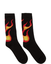Palm Angels Black And Multicolor Flame Socks