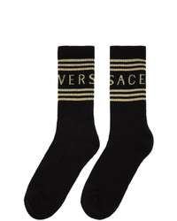 Versace Black And Off White 1990s Logo Socks