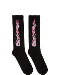 Palm Angels Black And Pink Flames Socks