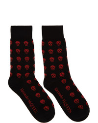 Alexander McQueen Black And Red Short Skull Socks