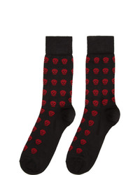 Alexander McQueen Black And Red Silk Short Skull Socks