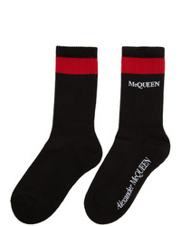Alexander McQueen Black And Red Stripe Logo Socks