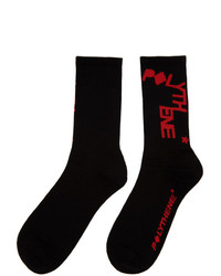 Polythene* Optics Black And Red Zig Zag Logo Socks