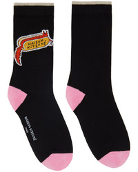 MAISON KITSUNÉ Black Oly Hot Dog Fox Socks