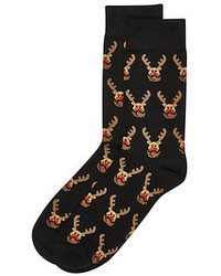 River Island Black Reindeer Print Socks