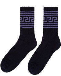 Versace Navy Greca Socks