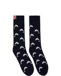 Thom Browne Navy Intarsia Dolphin Mid Calf Socks