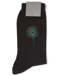Alexander McQueen Peacock Feather Intarsia Stretch Cotton Blend Socks