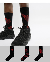 ASOS DESIGN Socks In Rose Flame Design 3 Pack