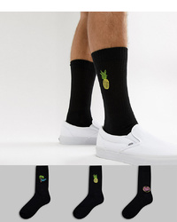 ASOS DESIGN Sports Style Socks In Black With Neon Embroidery 3 Pack
