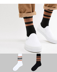 ASOS DESIGN Sports Style Socks With Pro Slogan And Mustard Stripes 2 Pack