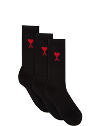 AMI Alexandre Mattiussi Three Pack Black Ami De Coeur Socks