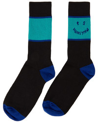 Ps By Paul Smith Three Pack Black Blue Ps Face Socks