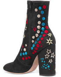 Valentino Printed Suede Ankle Boots Black