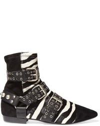 Isabel Marant Rolling Zebra Print Calf Hair Suede And Leather Ankle Boots Zebra Print